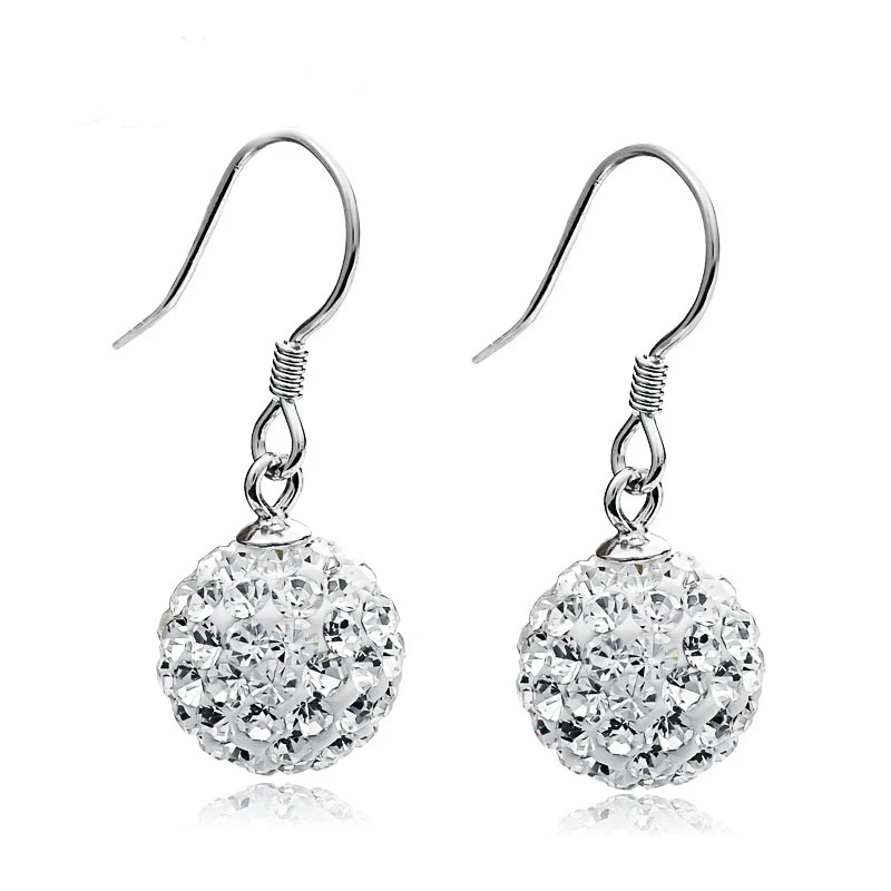 Fashion Rhinestone 925 Sterling Silver Crystal Ball Drop Earrings