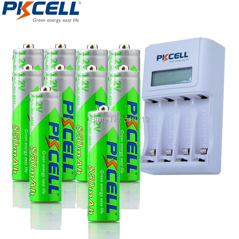 

10Pcs PKCELL AAA battery NIMH 850MAH 1.2V LSD Rechargeable Battery and battery charger 4slot LCD Charging NIMH/NICD AA/AAA