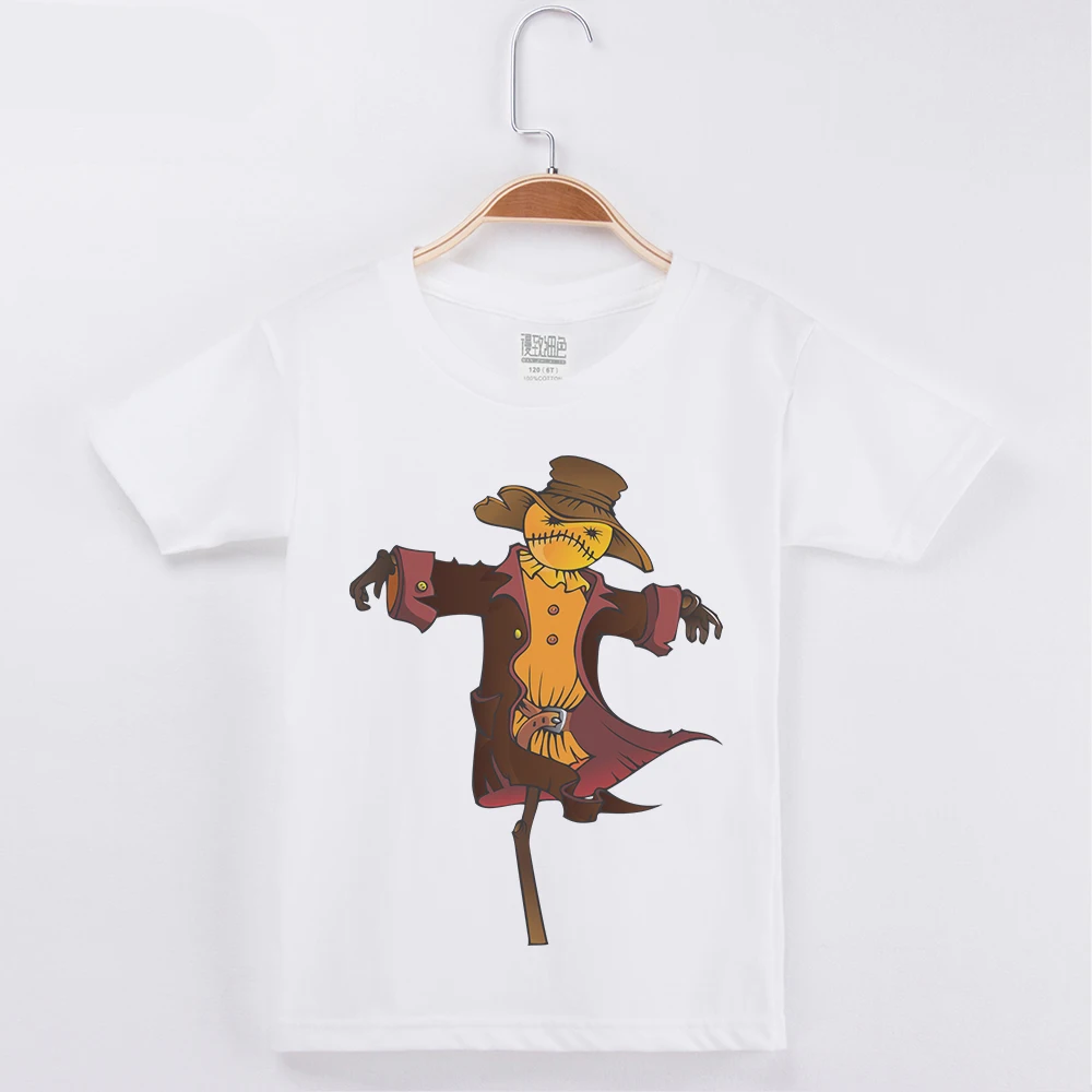 

Hot Sale White Children T Shirt Boys Fashion Cotton Half Sleeve Child Tees Scarecrow Printed Girls T-Shirt Kids Basic Tops Tee