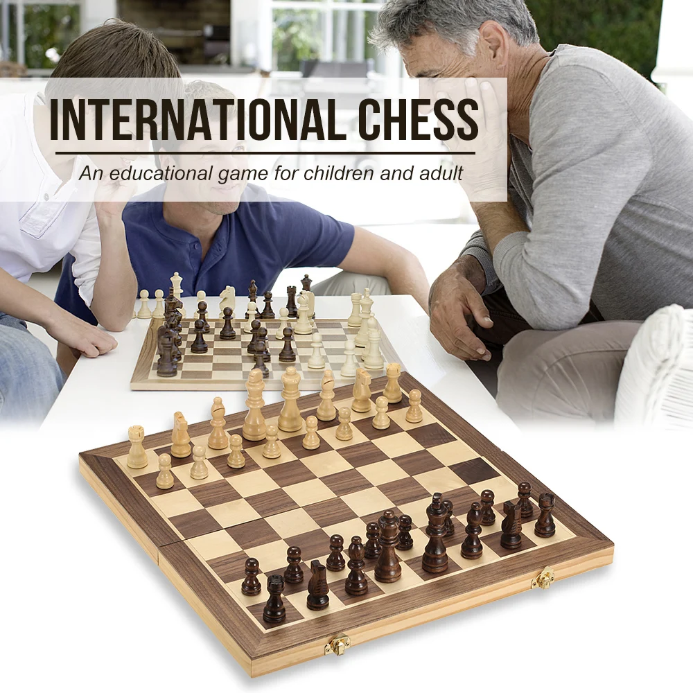 

Foldable Wooden Chess Set International Chess Entertainment Board Game Folding Board Educational Magnetic Chess Party Play Kit