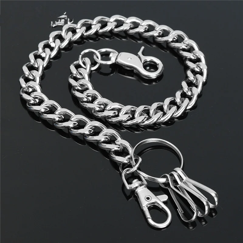 

48cm Long Metal Wallet Belt Chain Rock Punk Trousers Hipster Pant Jean Keychain Silver Ring Clip Keyring Men's HipHop Jewelry