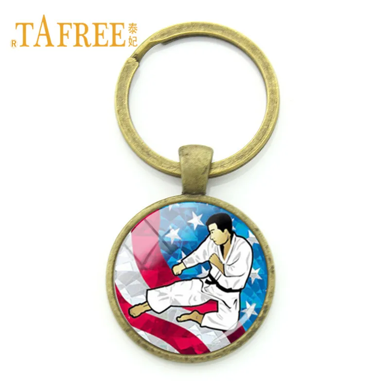 

TAFREE 2018 Vintage Kickboxing Keychain Sport Swimming Golf Bicycle Charms Round Pendant Key Chain Ring Holder Jewelry FQ570