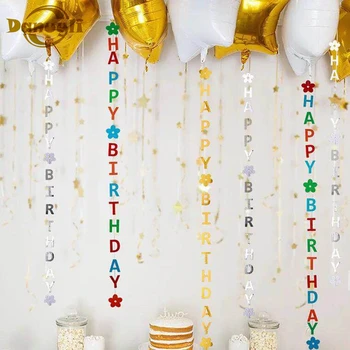 

Gold and silver happy birthday bunting birthday party decoration baby show birthday flag bunting decoration
