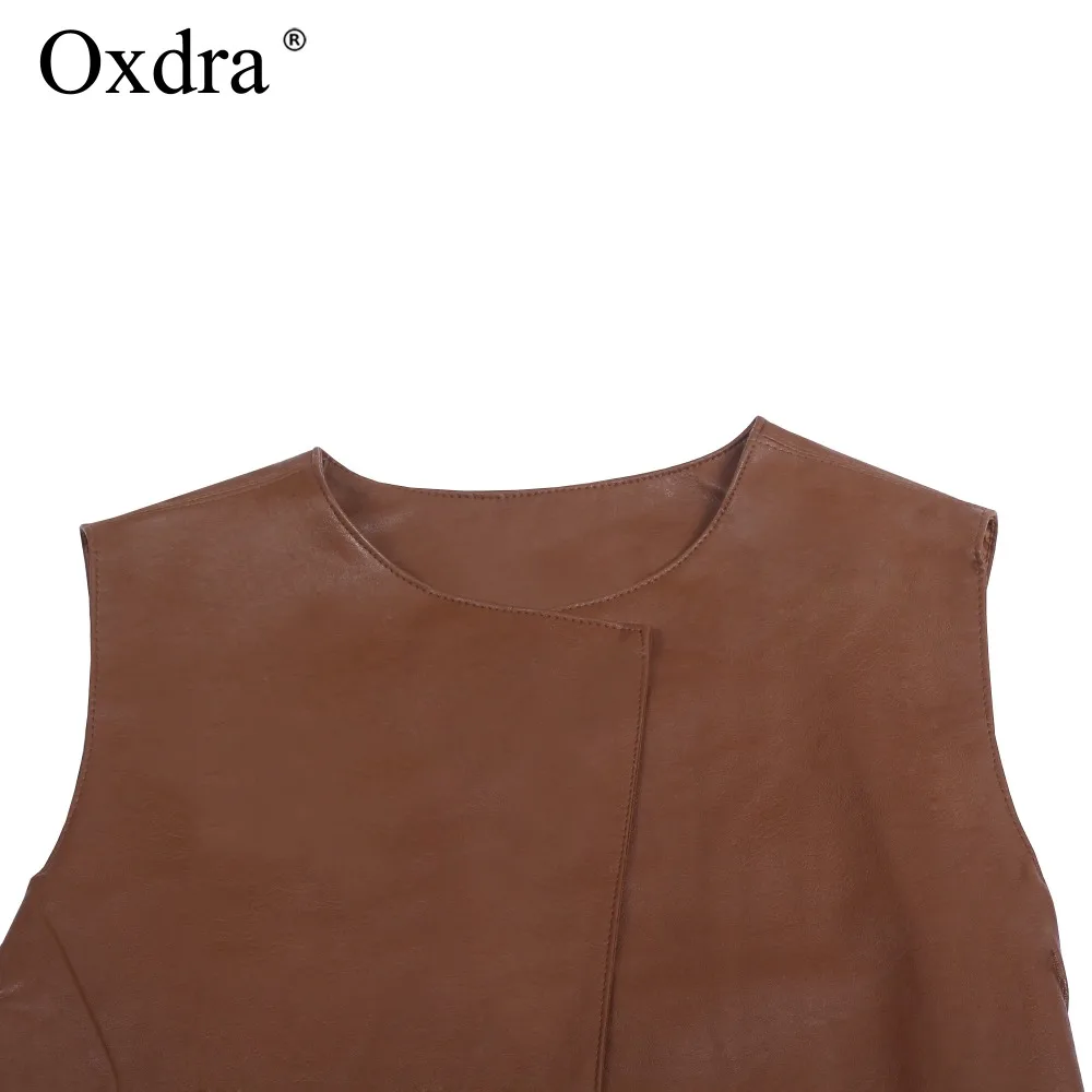 Oxdra 2018 Spring Autumn New Sleeveless Pu Leather Long jackets Women Solid Color Turn Down Collar Sashes Jackets Outerwear Oxdra 2018 Spring Autumn New Sleeveless Pu Leather Long jackets Women Solid Color Turn Down Collar Sashes Jackets Outerwear