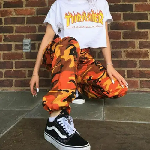 

New Women Camo Cargo High Waist Hip Hop Trousers Pants Military Army Combat Camouflage Long Pants Hot Capris