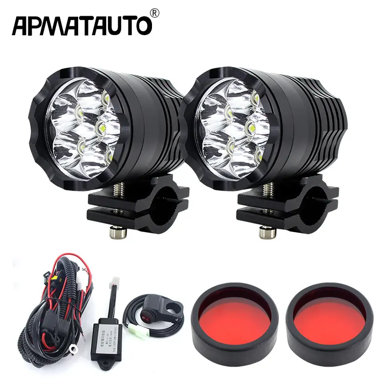 Universal Motorcycle Led Driving Lights white Apmatauto 2Pcs 60W Double Colors Strobe Motorbike Headlight Fog DRL lamp Car ATV Bulb Spotlights Auxiliary Lights Yellow white With Switch DC12V