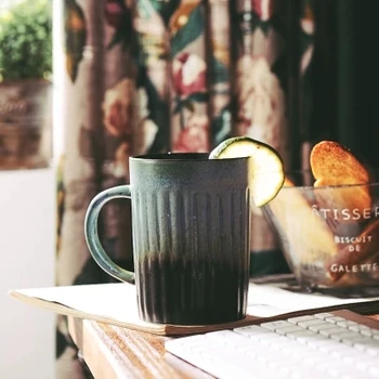 

2017 Creative retro stripes manual coffee cup ceramic cup European simple mug with the heat Free shipping