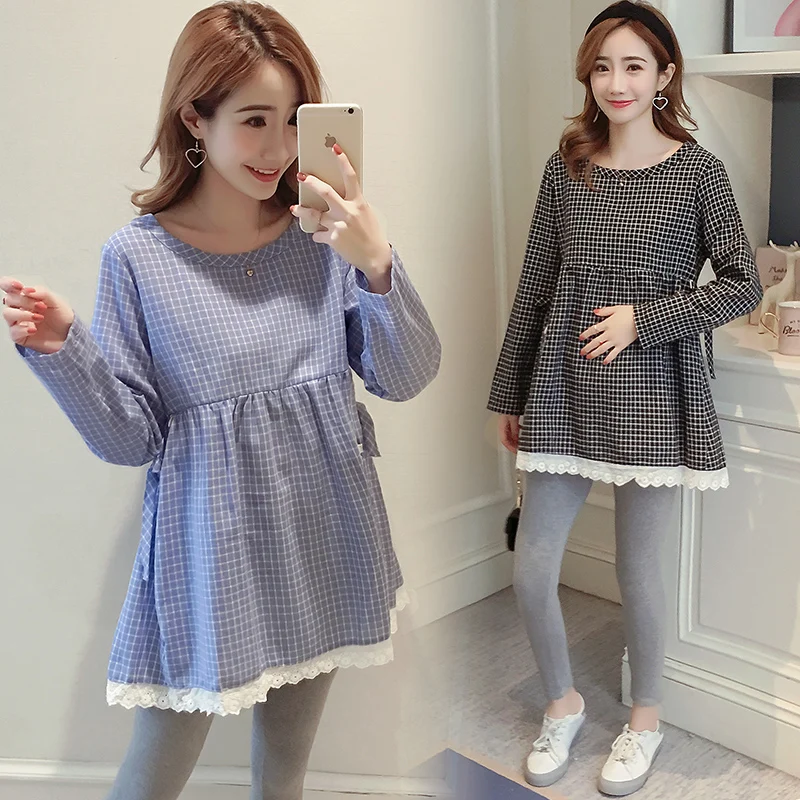 

Plaid Cotton Slim Waist Maternity Shirts 2018 Autumn Fashion Nursing Clothes for Pregnant Women Pregnancy Tops Blouses