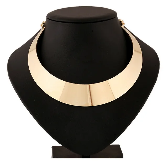Mirror Choker Collar Mottle Necklace Wide Metallic Curved Gold Women