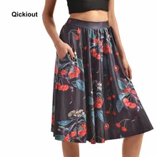 Qickitout юбки с карманами модные новые женские свежие фрукты и вишни 3D цифровой печати карман Юбки Высокая талия Повседневная юбка