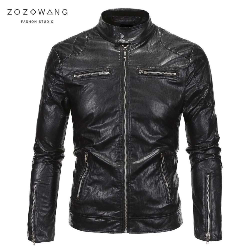 ZOZOWANG Новинка 2019 года для мужчин кожаные куртки мотоциклетная куртка из искусственной кожи мужской осень повседневное кожаные пальт