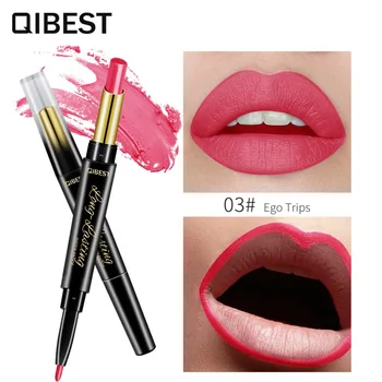 

Qibest automatic matte lipstick pencil with lip liner soft matte lip cream waterproof long lasting batom nude lipstick QB004