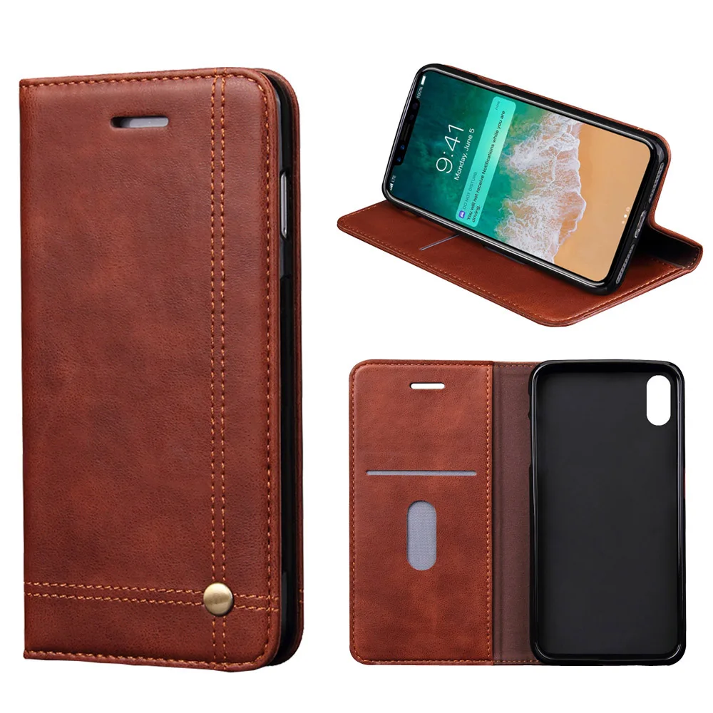 Кожаный флип кошелек Роскошный чехол для телефона s iphone X 8 7 6 6S Plus XR XS Max Coque