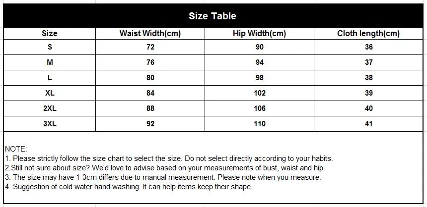size table