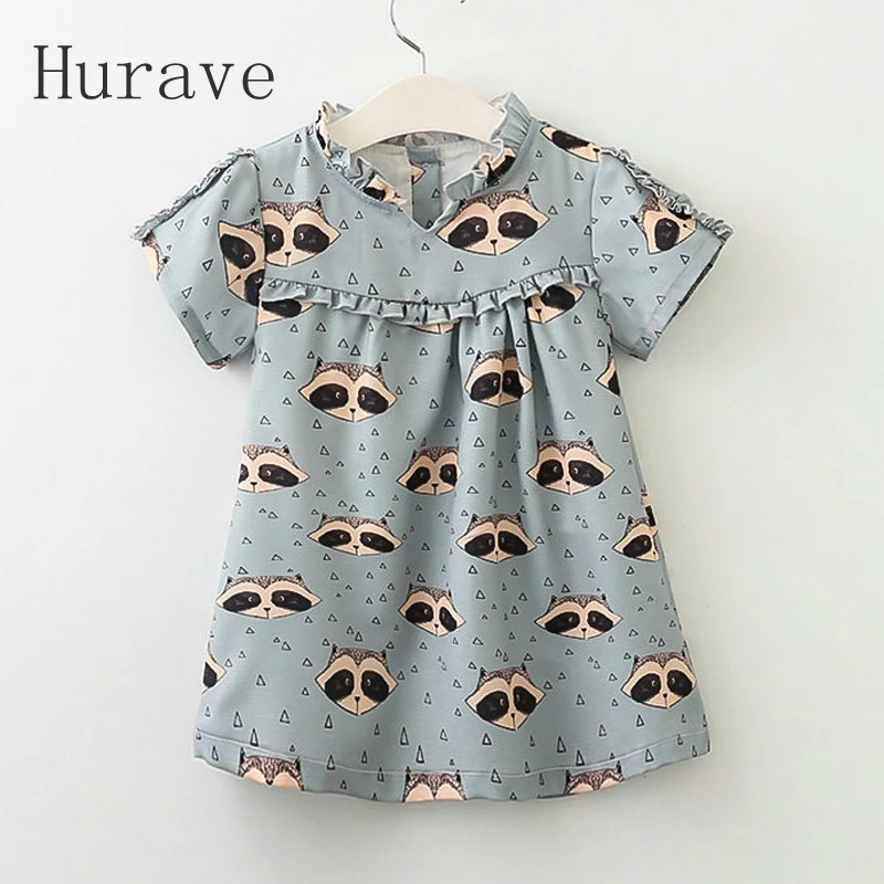 Hurave 2017 animal pirint girls dress kids cotton vestidos for girl summer short sleeve new faion