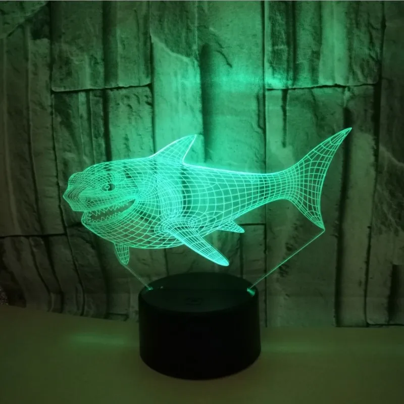 Красочный сенсорный 3d лампа Иллюзия светодиодный ночник USB настольная лампа для детей подарок прикроватная Спальня Животное Мультфильм Акула
