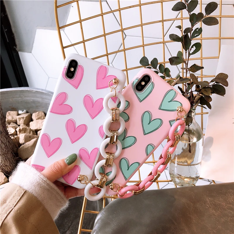 

Sdreefge Cute Love Bracelet Wrist Strap Bracket TPU Cover For iPhone X 6 6S 7 8 plus Phone Case For iphone XR XS Max Back Cover