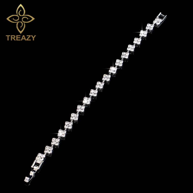 TREAZY Серебряный Цвет Кристалл Браслеты для женщин цветочные свадебные браслеты и браслеты Свадебные обручальные ювелирные изделия