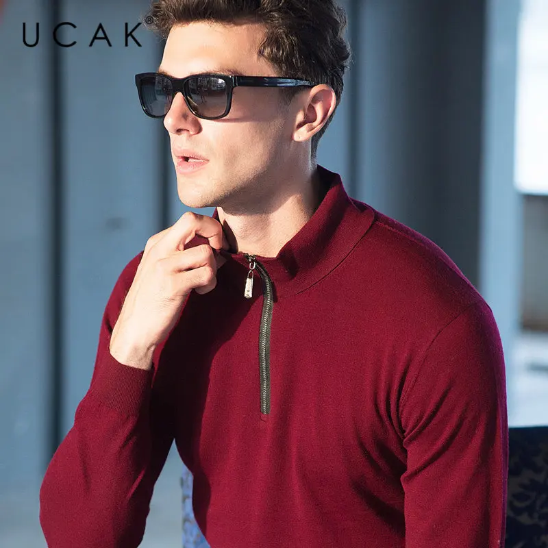 UCAK Brand Sweater Men Pure Merino Wool Pullover Men Autumn Winter Cashmere Sweaters Fashion Zipper Turtleneck Pull Homme U3008 UCAK Brand Sweater Men Pure Merino Wool Pullover Men Autumn Winter Cashmere Sweaters Fashion Zipper Turtleneck Pull Homme U3008