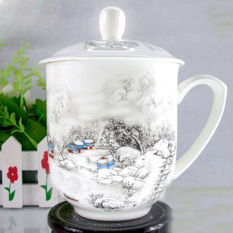 Керамическая чашка, Цзиндэчжэнь плоская чайная чашка с крышкой, офис индивидуальный расписанную чашку