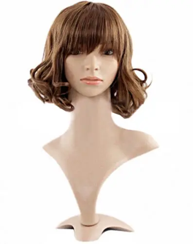 Express delivery to USA New Vogue Synthetic Cosplay Brown Curly Hair Bangs Women's Wig s1636 |