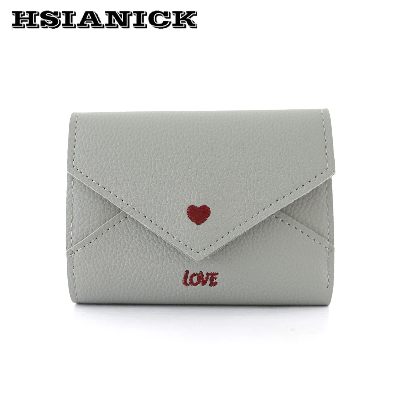 

Heart-shaped love embroidered line lychee envelope sleek minimalist small wallet 2019 new female's multi-function short wallet