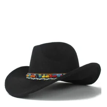 Женская шерстяная открытая западная ковбойская шляпа с откатными полями, женская черная сомбреро Hombre джаз шляпа, размер 56-58