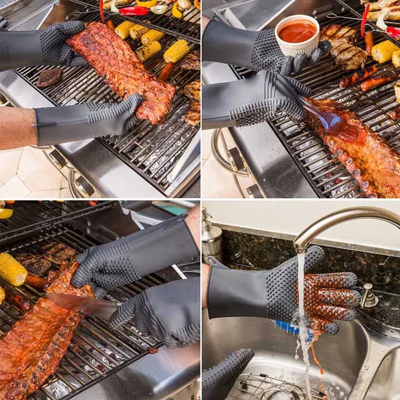 WALFOS 1 шт. термостойкие Экстра длинные прихватки-барбекю перчатки-силиконовые перчатки Прихватки для приготовления пищи в печи барбекю Инструменты Гриль аксессуары