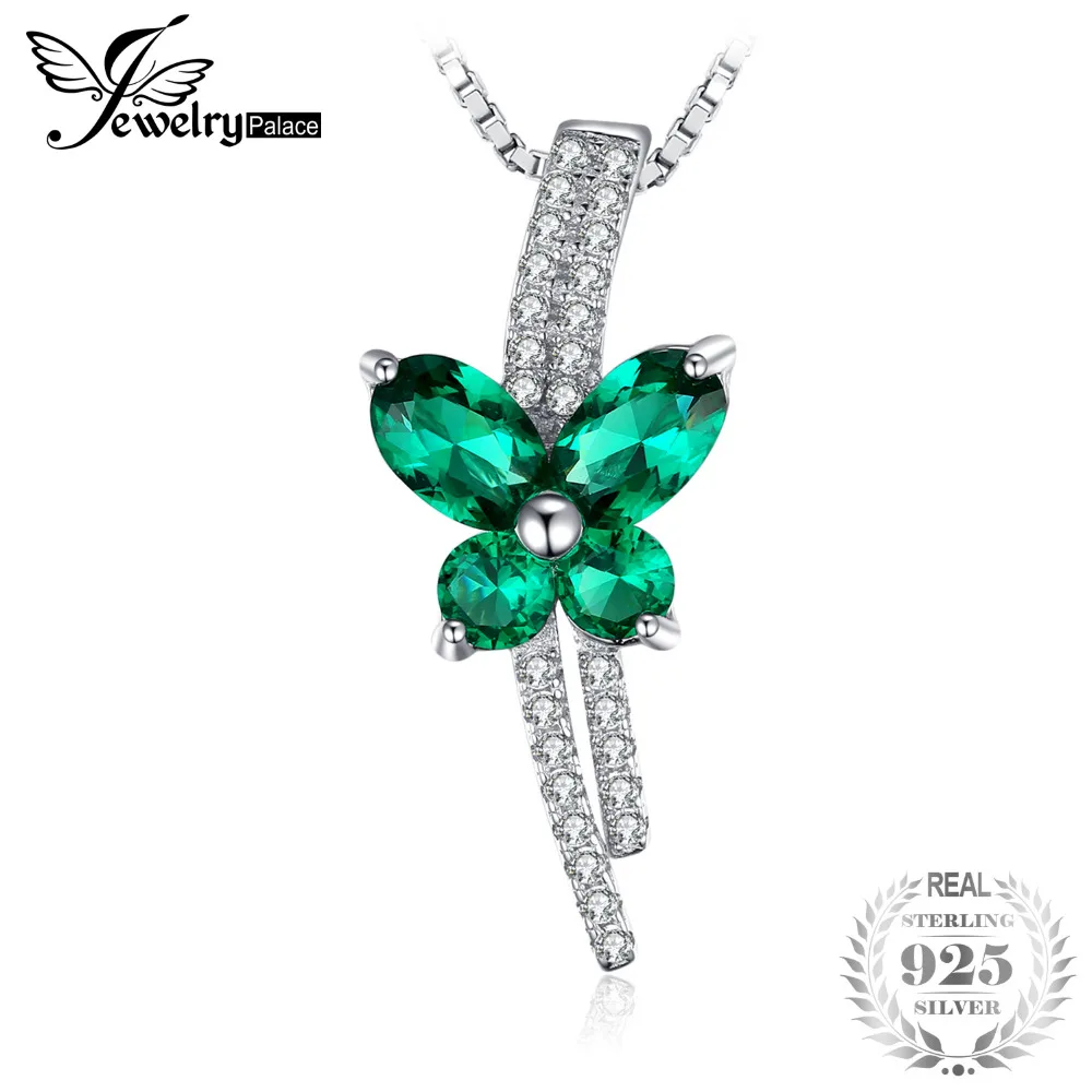 

Jewelrypalace Butterfly 1.3ct Created Emerald Pendant Necklace 925 Sterling Silver 45cm Nacklace Pendants For Party