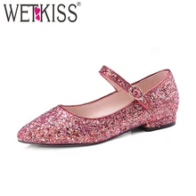 WETKISS/весенние модные женские свадебные туфли; Новинка; женские туфли Mary Jane на плоской подошве с острым носком; шикарные прямоугольные каблуки; Брендовая обувь;