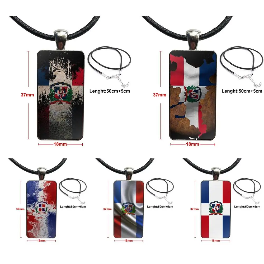 

For Women Jewellery Glass Pendant Necklace Handmade Half Pendant Rectangle Necklace Phone Fashion Dominican Republic Flag