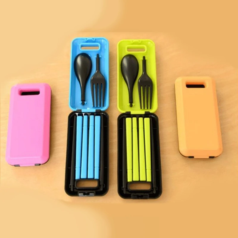 

Hot Sale 1 set Outdoor Travel Picnic Portable Tableware Folding Chopsticks Spoon Fork With Storage Box