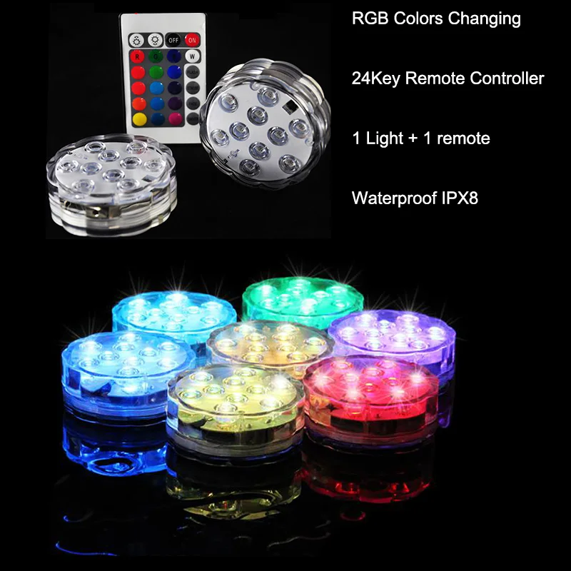 

1pc/Lot 3AA Battery Operated 10 Multicolors RGB LED 7CM Mini Submersible LED Light Base For Wedding Party Events Decoration