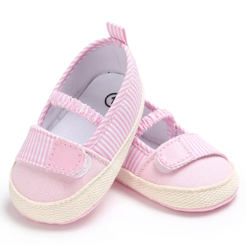 Non slip Baby Girl Crib Shoes Canvas Soft Sole Striped Infant First