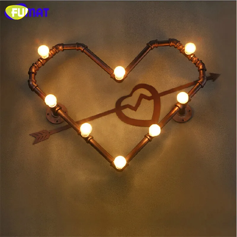 FUMAT Loft American Country Retro Wall Lamps Stairs Aisle Lights for Home Industrial Restaurant Bar Iron Heart Shape Sconce | Лампы и