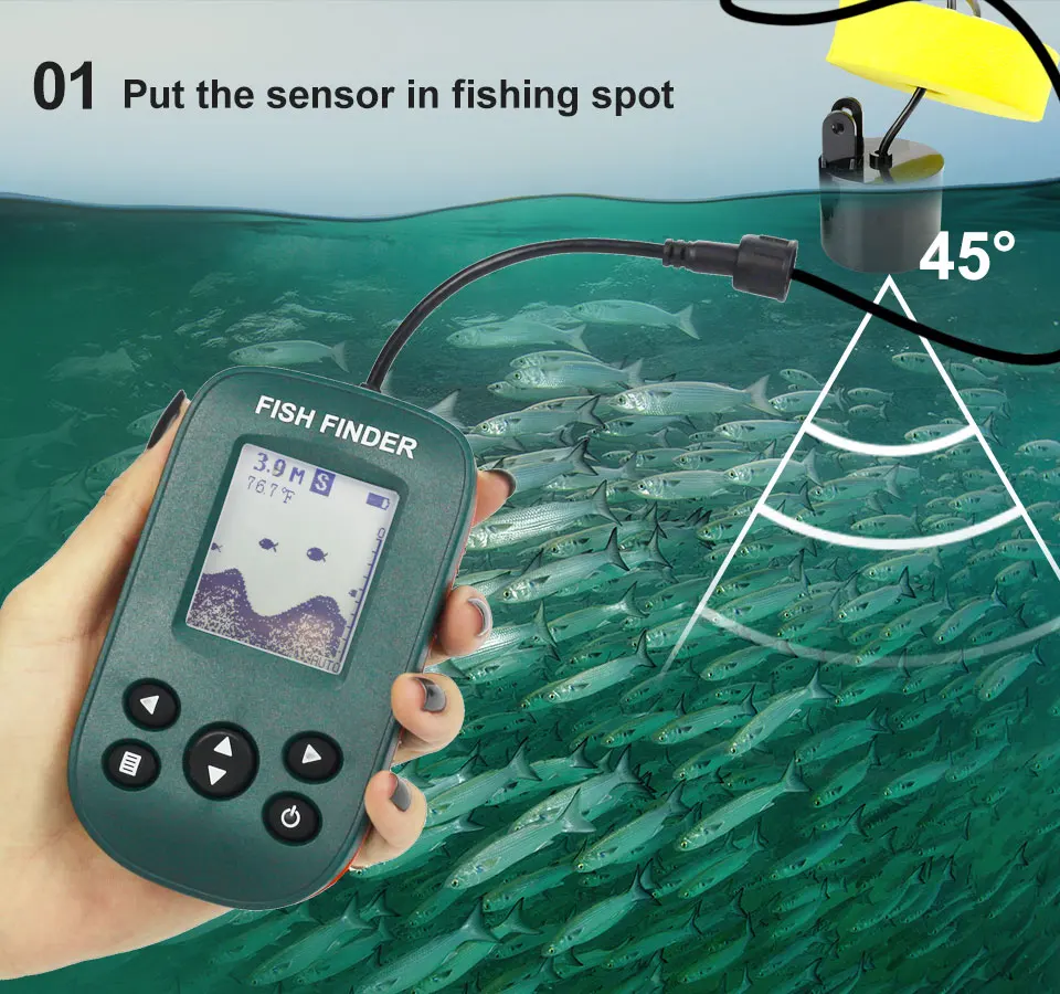 Erchang портативный рыболокатор провод эхолот сигнализация 0,6-100 м глубина Профессиональный эхолот датчик гидролокатор для рыбалки