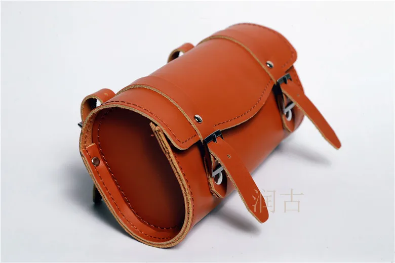 Clearance E0990 100% head layer cowhide Fixed gear bike Saddle bag Bicycle Hang back bag Handmade tool bag hot sale 27