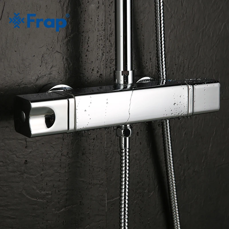  FRAP wall mounted bathroom Thermostatic Faucets bathtub shower faucet mixer tap waterfall cold&hot 