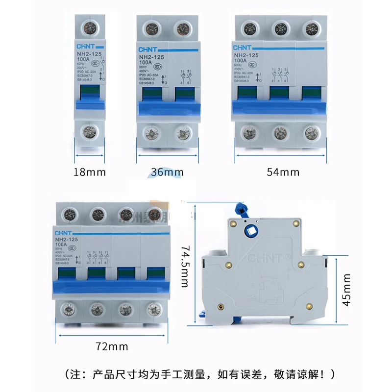 

CHINT Mini Circuit Breaker NH2 1P isolat Switch Disconnector Modular Din-Rail asics INT125 MCB