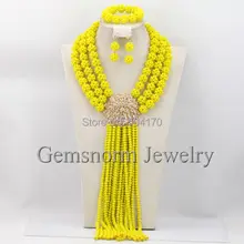 Чудесный Желтый Африканский бисер комплект ювелирных изделий ручной работы Длинный Кристалл Свадебный комплект ювелирных изделий комплект GS563