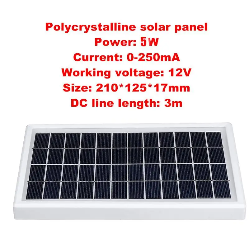 Outdoor Solar Panel 5W 12V Solar Charger Panel+3 Meter DC Cabel Climbing Fast Charger Polysilicon Tablet Solar Generator Travel