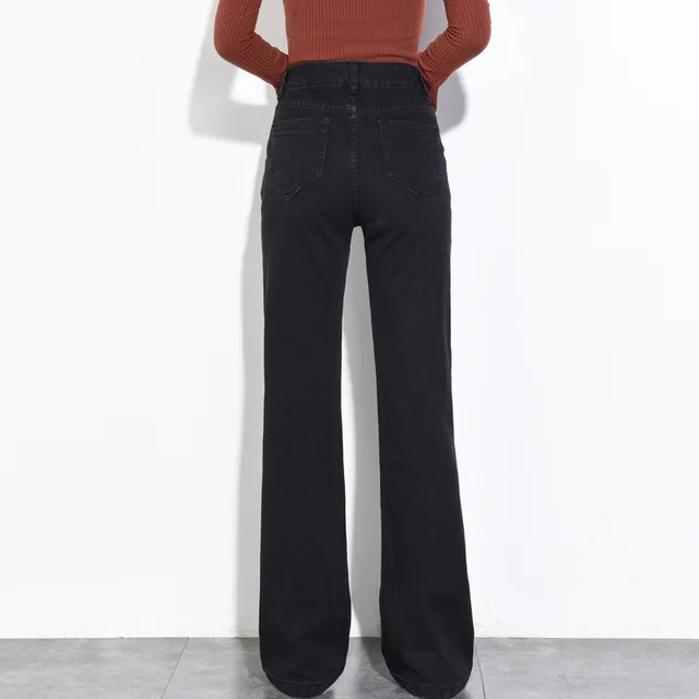 #6827 Autumn Winter Black Wide Leg Jeans Woman Korean High Waist Fashion Straight Bell Bottom Jeans Basic Long Formal Jean Femme 1