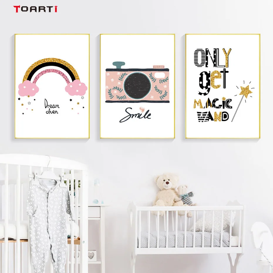 Fantasy Cartoon Creature Wall Art Lovely Pink Theme Posters&Prints Canvas Painting Nursery Decor For Girls Room Christmas Gift (2)