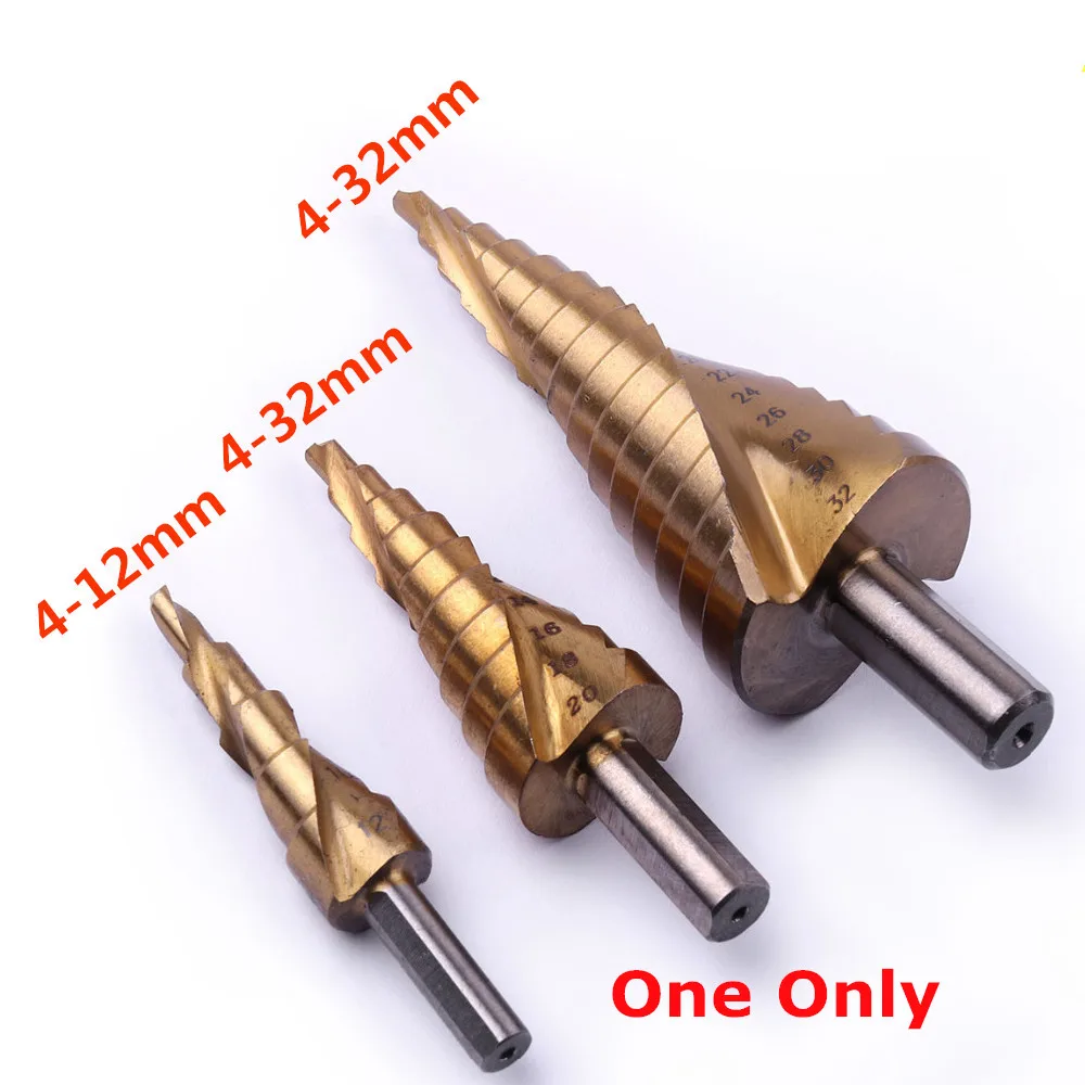 Professional stepped drill DIA 4-12mm,4-20mm,4-32mm HSS spiral groove titanium cone drill  