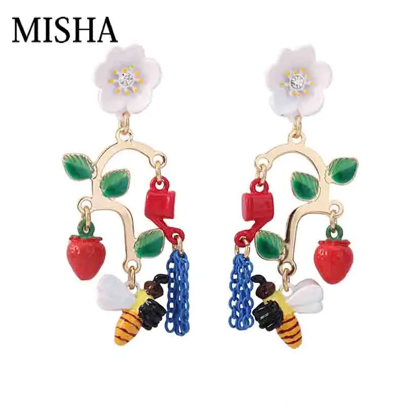 

MISHA New pre-sale flower bees Luxury simulation Gems jewels party Pendant long tassel Earrings Dangle Fine gift Jewelry 766
