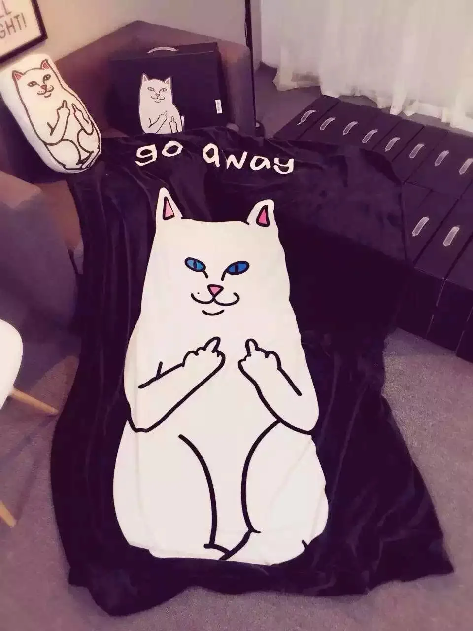 

Hot Ripndip Go Away Lord Nermal Blanket RIPNDIP Cushion Soft Fleece Blankets Throw on Bed Cover Sheet 150*200/230cm 50/80cm Size
