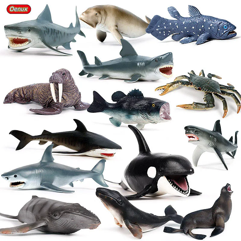 

Oenux New Ocean Sea Life Animals Action Figure Marine Great Shark Killer Whale Octopus Crab Model PVC Collection Toy Kids Gift