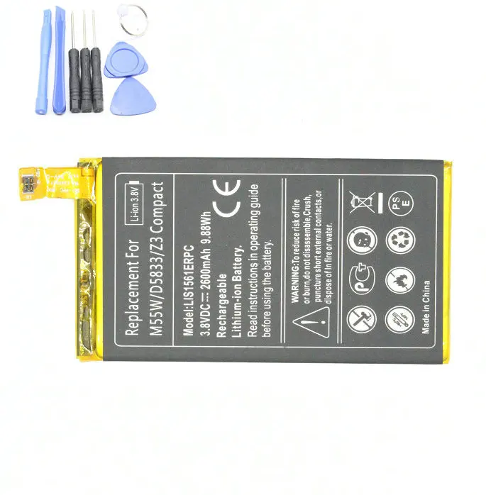 

iTopZea 1x 2600mAh / 9.88Wh LIS1561ERPC Replacement Li-Polymer Battery For Z 3 Z3c Z3 Mini Compact D5833 D5803 M55W SO-02G+tool