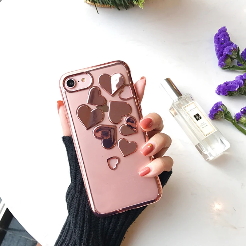 Чехол с 3d-покрытием в виде сердца для iPhone7 7plus серебряное/розовое/золотое любовное