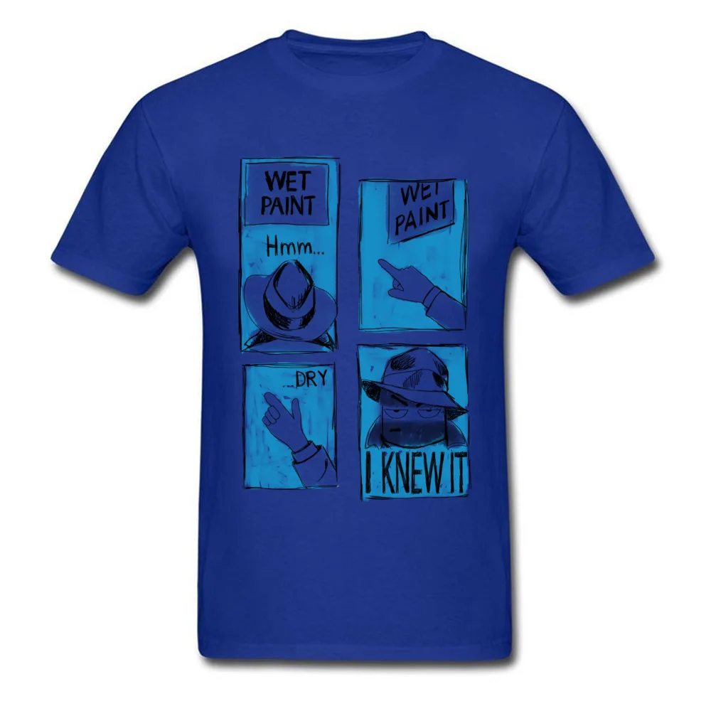 Funny Wet Paint Detective Newest comfortable T-shirts Round Neck 100% Cotton Short Sleeve Tops & Tees for Men Tshirts Lovers Day Funny Wet Paint Detective blue